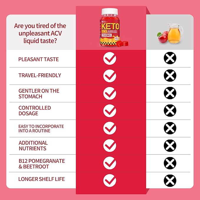 Keto ACV Gummies - 1500MG ACV Keto Gummies for Women Men - Apple Cider Vinegar with Mother, Probiotics, Vitamins B6 B12 for Gut Digestion - Vegan & Non-GMO Keto Gummies, Made in USA, 4 Pack