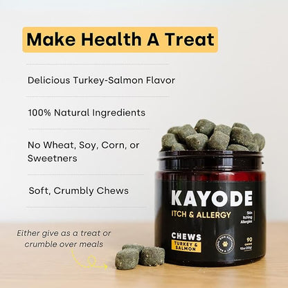 Kayode Itch & Allergy - Natural Dog Allergy Chews. Allergy Relief for Dogs. Premium Colostrum for Dogs, Bee Pollen for Dog Allergies. Alternative to Allergy Medicine for Dogs