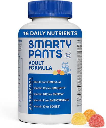 SmartyPants Multivitamin for Men & Women: Multivitamin Gummies with Vitamin D3, C, Vitamin B12, B6, Vitamin A, K & Zinc, Omega 3 Fish Oil (EPA/DHA), Gluten Free, 180 Count (30 Day Supply)