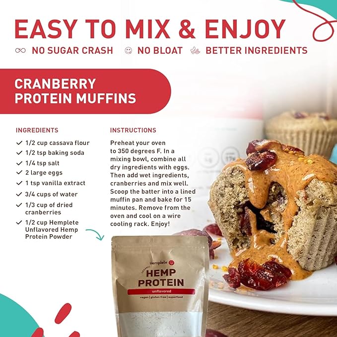 Organic Hemp Heart Unflavored Vegan Protein Powder, Plant-Based for Balanced Nutrition, All-Natural, 1 Ingredient, No Artificial Ingredients, Easy to Digest & Mix (40oz)