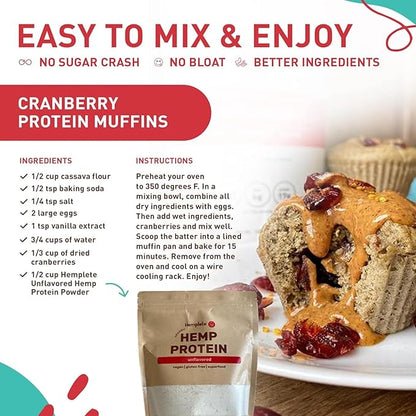 Organic Hemp Heart Unflavored Vegan Protein Powder, Plant-Based for Balanced Nutrition, All-Natural, 1 Ingredient, No Artificial Ingredients, Easy to Digest & Mix (40oz)