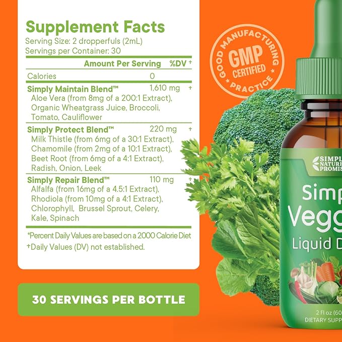 Simply Nature's Promise - Fruit and Vegetable Supplements - Liquid Drops - Made with Whole Food Superfoods, Packed Vitamins & Minerals - Soy Free - Made in The USA