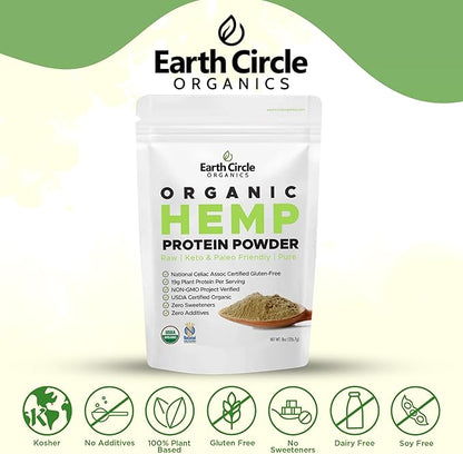 Organic Hemp Protein Powder, Lab Tested 100% Gluten Free, Plant Based & Vegan Raw Protein Powder - Perfect for Keto, Meal Replacement Shakes, Pre-workout and Post Workout (8oz, Pack of 3)