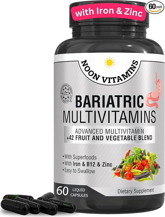 Bariatric Multivitamin with Iron for Women & Men - All-in-One 42 Superfood Blend for Energy & Immune Support - Post-Surgery Recovery, Easy-to-Swallow, Halal, Made in USA (60 Capsules)