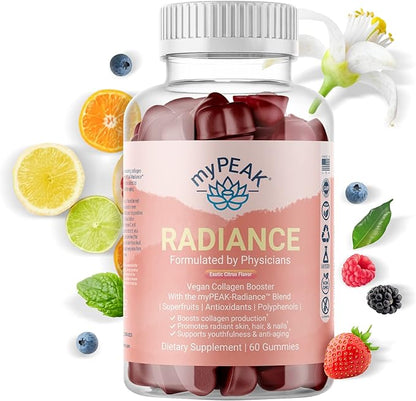Radiance Vegan Collagen Booster and Superfruit Gummies, Collagen Supplements with Superfruits and Skin-Enhancing Nutrients, Hair Skin and Nails Vitamins for Beauty, 60 Gummies