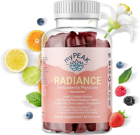 Radiance Vegan Collagen Booster and Superfruit Gummies, Collagen Supplements with Superfruits and Skin-Enhancing Nutrients, Hair Skin and Nails Vitamins for Beauty, 60 Gummies