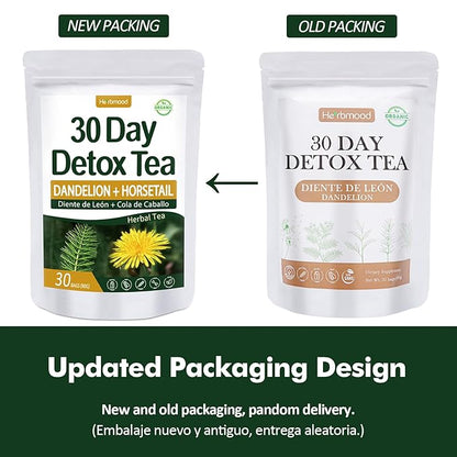 Herbmood 30 Day Detox Tea for body Cleanse, Te de Diente de Leon & cola de caballo Organico Natural, Limpieza de Colon y Desintoxicar, Digestive Health, Edema & Bloating Relief for Women, 30 Bags
