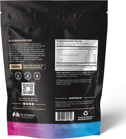 Livingood Daily Collagen Powder for Women & Men (Vanilla) - Grass-Fed Hydrolyzed Collagen Peptide - Complete Protein & Amino Acids for Healthy Hair, Skin & Nails - Keto, Gluten Free - 30 Servings