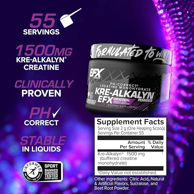 EFX Sports Kre-Alkalyn EFX Powder | pH Correct Creatine Monohydrate Powder Supplement | Strength, Muscle Growth & Performance | 55 Servings (Rainbow Blast)
