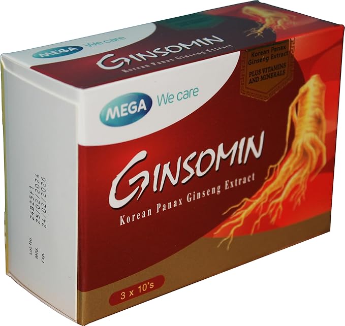 GINSOMIN Korean Panax Ginseng Extract Plus Multivitamin and Minerals, 3 x 10 Capsules (30 Capsules)