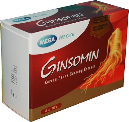 GINSOMIN Korean Panax Ginseng Extract Plus Multivitamin and Minerals, 3 x 10 Capsules (30 Capsules)