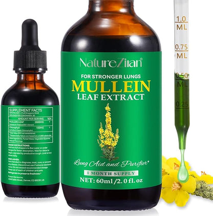 Mullein Drops for Lungs - Mullein Leaf Extract for Lungs - Mullein Leaf Extract - Lung Detox for Smokers-Mullins Detox Lungs for Lung Cleanse, Respiratory - 2 fl oz