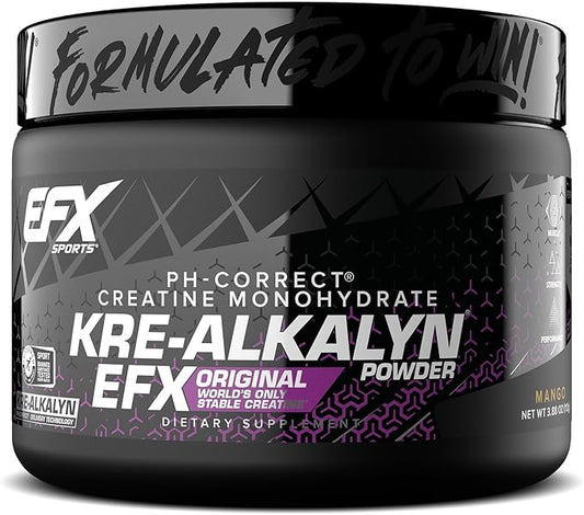 EFX Sports Kre-Alkalyn EFX Powder | pH Correct Creatine Monohydrate Powder Supplement | Strength, Muscle Growth & Performance | 55 Servings (Mango)