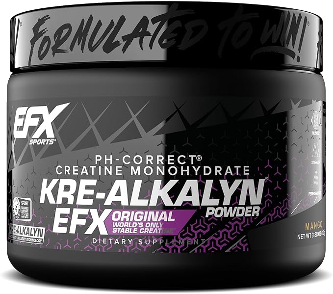 EFX Sports Kre-Alkalyn EFX Powder | pH Correct Creatine Monohydrate Powder Supplement | Strength, Muscle Growth & Performance | 55 Servings (Mango)
