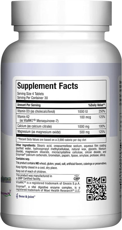 Calcium with Vitamin D3, K2 and Magnesium - Overall Health Supplement for Strong Bones and Teeth, Muscle Function, Immune Support - Vitamin D Vitamin K Enhanced Absorption for Women & Men, 120 Tablets
