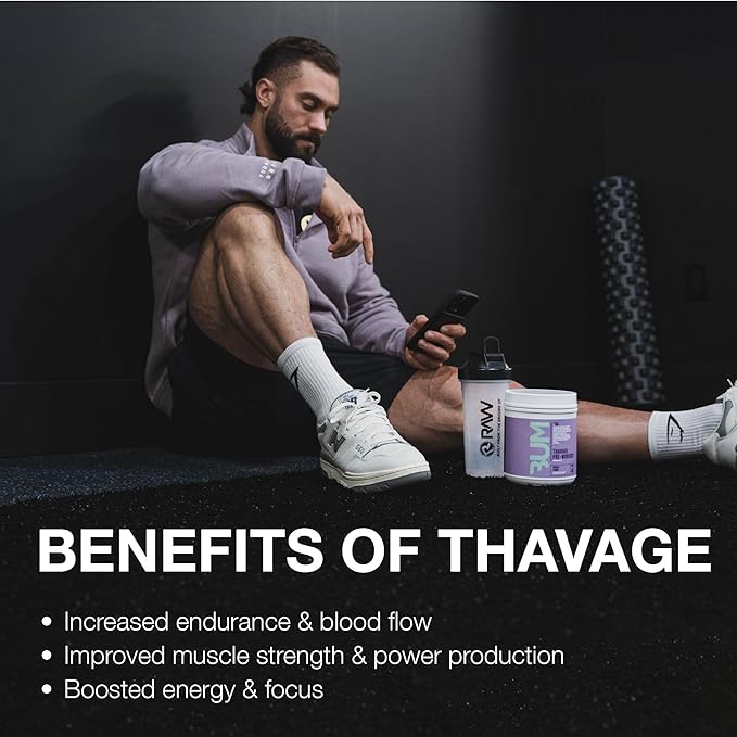 RAW Preworkout Powder, Thavage (Rocket Candy) - Chris Bumstead Sports Nutrition Supplement for Men & Women - Cbum Pre Workout for Working Out, Hydration, Mental Focus & Energy - 40 Servings