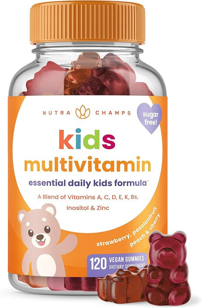 NutraChamps Kids Multivitamin Gummies | Multivitamin for Kids | 120 Gummy Vitamins for Kids | Sugar Free Kids Vitamins Gummy Multivitamin | Vegan & Non-GMO | Strawberry, Passionfruit, Peach & Cherry
