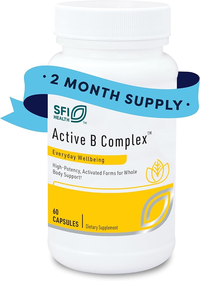 Klaire Labs Active B Complex - Energy & Mood Support B Vitamin Supplement with Metafolin Folate, Methylcobalamin B12, Biotin & VIT B6 - High Potency, Hypoallergenic B Vitamins (60 Capsules)