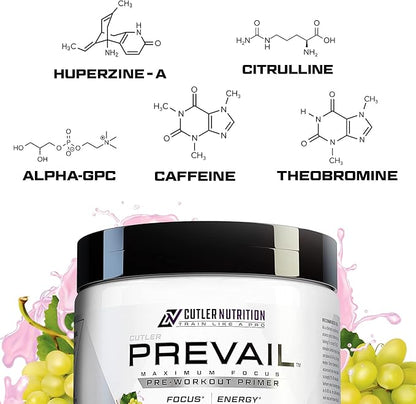 Prevail Pre Workout Powder with Nootropics: Pre Workout for Men and Women, Cutting Edge Energy and Focus Supplement with L Citrulline, Alpha GPC, L Tyrosine | Cotton Candy Grape, 40 Scoops