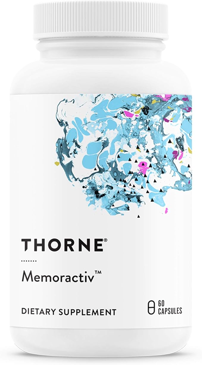 THORNE Memoractiv - Nootropic Brain Supplement for Focus, Creativity, and Concentration - Ashwagandha, Ginkgo, Lutemax, Bacopa, Pterostilbene - Gluten-Free, Dairy-Free - 60 Capsules - 30 Servings