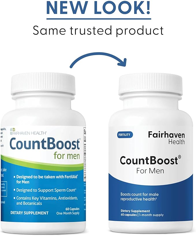 Fairhaven Health CountBoost for Men Optimal Count and Volume Male Fertility Supplement - Pre-Conception Nutrition for Him - with Ashwagandha, Vitamin C, and CoQ10-60 Capsules