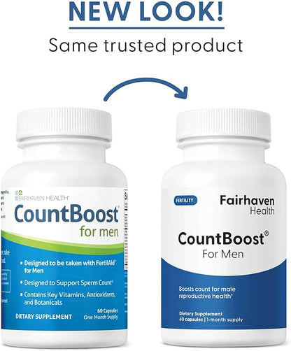 Fairhaven Health CountBoost for Men Optimal Count and Volume Male Fertility Supplement - Pre-Conception Nutrition for Him - with Ashwagandha, Vitamin C, and CoQ10-60 Capsules