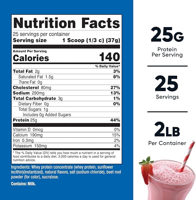 Nutricost Whey Protein Concentrate (Strawberry Milkshake) 2LBS - Gluten Free & Non-GMO