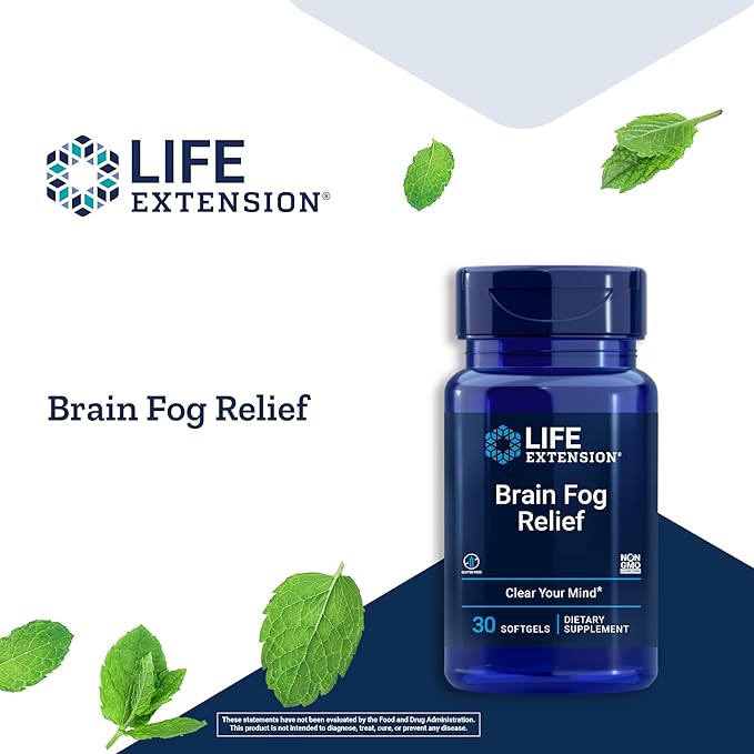 Life Extension Brain Fog Relief Caffeine-Free, Fast-Acting Nootropic Formula Helps Clear Your Mind – Gluten-Free, Non-GMO - 30 Softgels