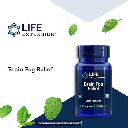 Life Extension Brain Fog Relief Caffeine-Free, Fast-Acting Nootropic Formula Helps Clear Your Mind – Gluten-Free, Non-GMO - 30 Softgels