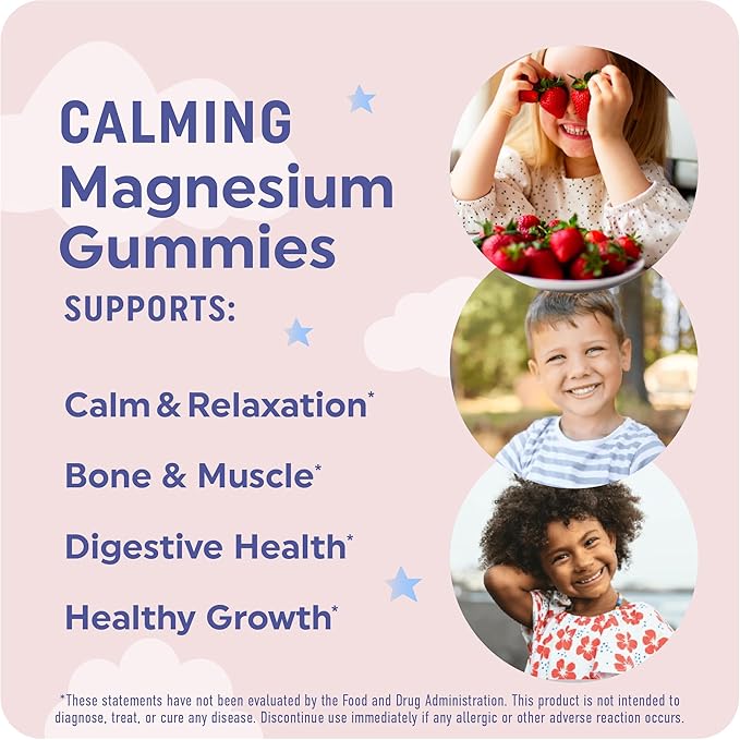 Magnesium Calming Gummies for Kids Relaxation & Natural Wake-Sleep Cycles | Relaxing Magnesium for Kids with Chamomile & Lemon Balm | Non-GMO, Gluten-Free, Third-Party Tested | Calm Gummies 60ct
