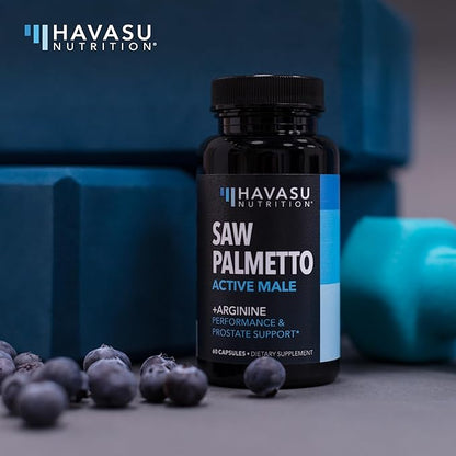 Saw Palmetto for Men with L Arginine Supplement - Hair Health & Male Health Support - L-Arginine Saw Palmetto Supplement with S7 Plant-Based Ingredients - Performance & Endurance - 60 Male Pills