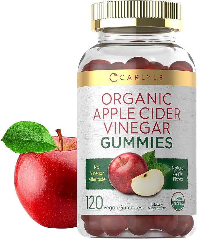 Carlyle Organic Apple Cider Vinegar Gummies | 120 Count | USDA Organic | Vegan, Non-GMO & Gluten-Free ACV Gummies | Apple Flavor