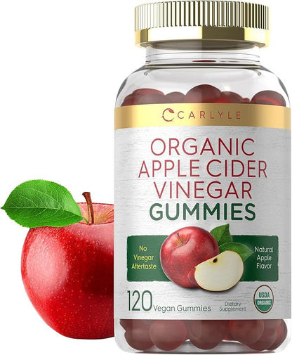 Carlyle Organic Apple Cider Vinegar Gummies | 120 Count | USDA Organic | Vegan, Non-GMO & Gluten-Free ACV Gummies | Apple Flavor