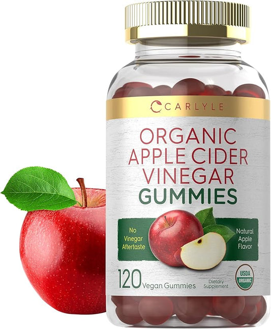 Carlyle Organic Apple Cider Vinegar Gummies | 120 Count | USDA Organic | Vegan, Non-GMO & Gluten-Free ACV Gummies | Apple Flavor