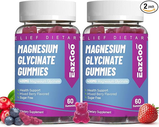 Magnesium Glycinate Gummies 400mg with L-Threonate 200mg - Sugar-Free Magnesium Potassium Supplement with Vitamin D, B6, CoQ10 for Muscle - 120 Mixed Berry Flavored Gummies