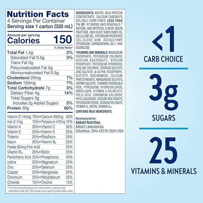 Glucerna Protein Smart Shake, Diabetic Drink to Support Blood Sugar Management, 30g Protein, 150 Calories, Vanilla, 11-fl-oz Bottle, 12 Count