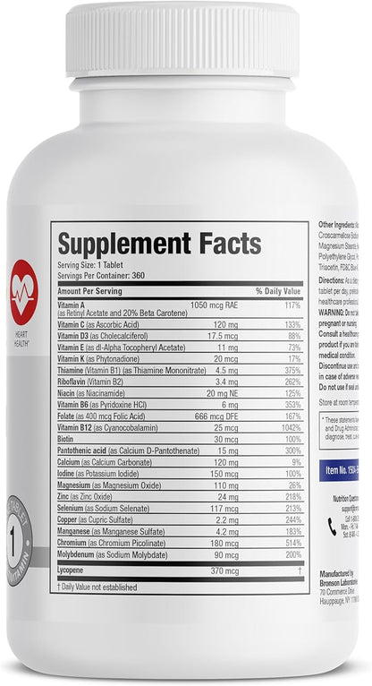 Bronson ONE Daily Mens 50+ Complete Multivitamin Multimineral, 360 Tablets