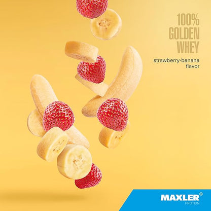 Maxler 100% Golden Whey Protein - 24g of Protein per Serving - Premium Whey Protein Powder for Pre Post Workout - Fast-Absorbing Whey Concentrate, Isolate & Hydrolysate Blend - Strawberry Banana 5 lbs
