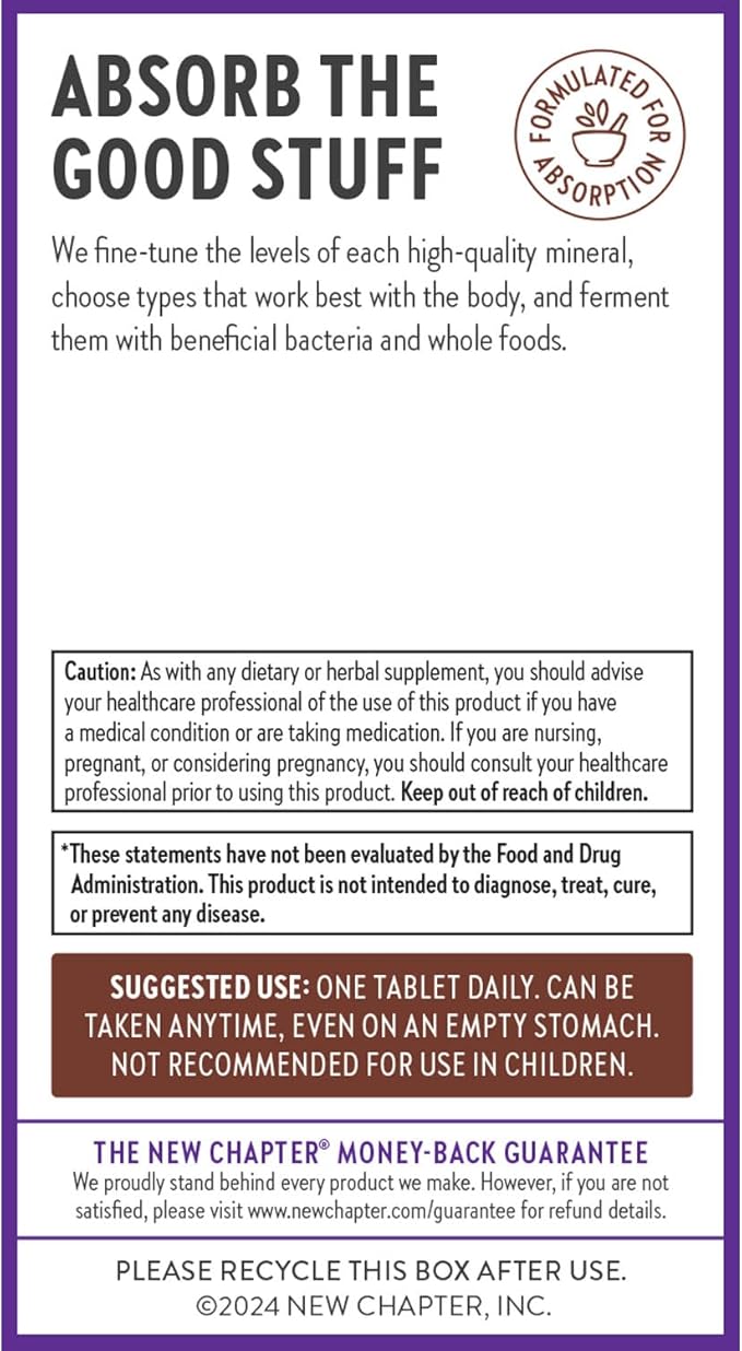 New Chapter Zinc Supplement, Fermented Zinc Complex, ONE Daily for Immune Support + Skin Health, Mineral-Balancing Formula Rich in Copper, Easy to Swallow & Digest, 30 Count (1 Month Supply)