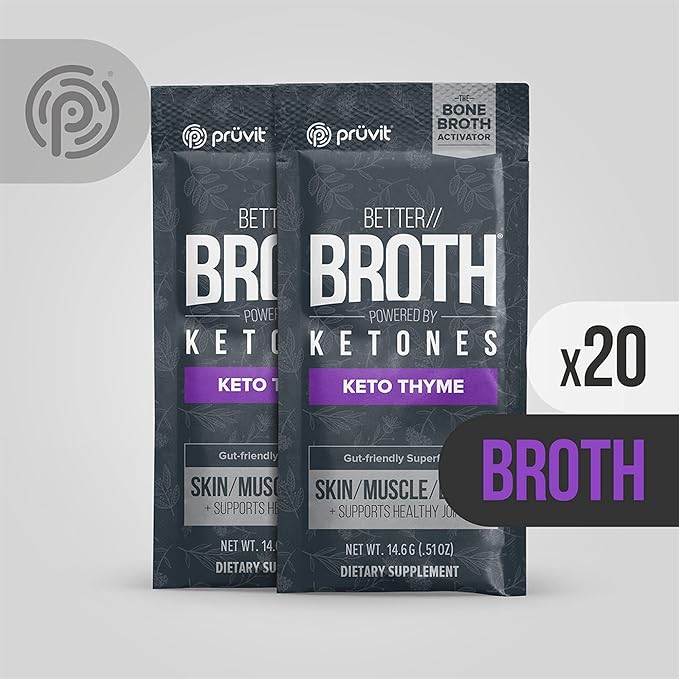 Pruvit Better Broth Keto Thyme for Joint Support, Muscle Recovery and for Improving The Appearance of Skin and Hair - 20 Count