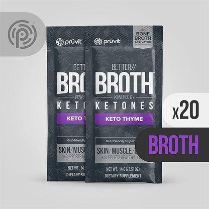 Pruvit Better Broth Keto Thyme for Joint Support, Muscle Recovery and for Improving The Appearance of Skin and Hair - 20 Count