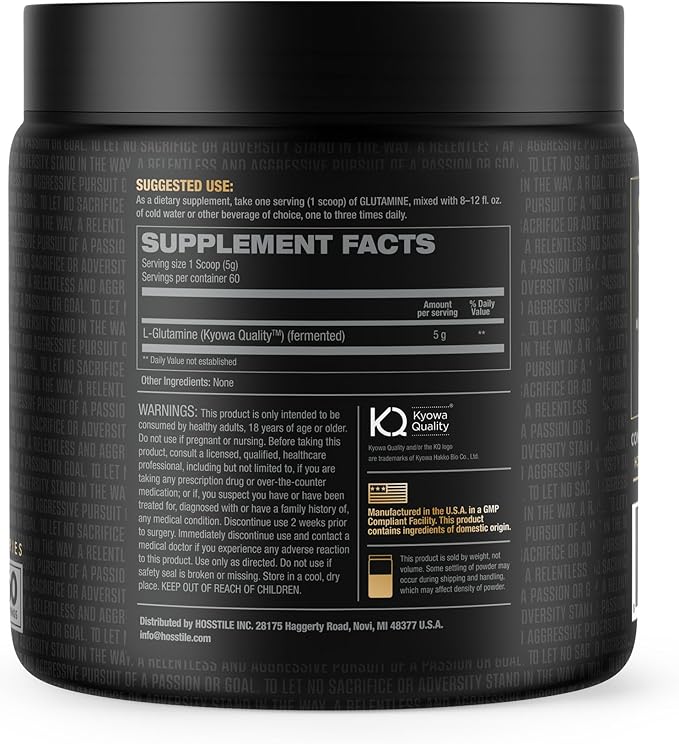 HOSSTILE Glutamine, Fermented L Glutamine Powder for Men & Women, Enhance Muscle Recovery, Support Protein Synthesis, Post Workout Recovery Drink, Unflavored, 60 Servings