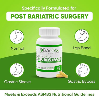 BariSlim Once Daily Bariatric Multivitamin Capsule - 60mg of Iron - Bariatric Vitamin & Supplement for Post Bariatric Surgery Including Gastric Bypass & Gastric Sleeve | 90 Day Supply