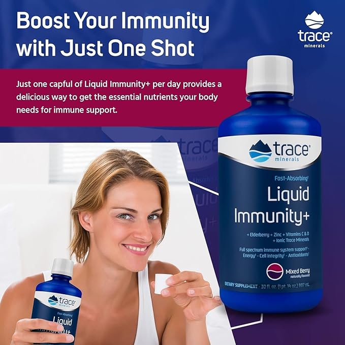 Trace Minerals Immunity Plus - Daily Liquid Supplement for Antioxidant Support - Immunity Support Supplement with Elderberry & Zinc - Ionic Trace Mineral Formula - Mixed Berry, 30 fl oz (30 Servings)