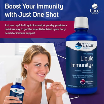 Trace Minerals Immunity Plus - Daily Liquid Supplement for Antioxidant Support - Immunity Support Supplement with Elderberry & Zinc - Ionic Trace Mineral Formula - Mixed Berry, 30 fl oz (30 Servings)