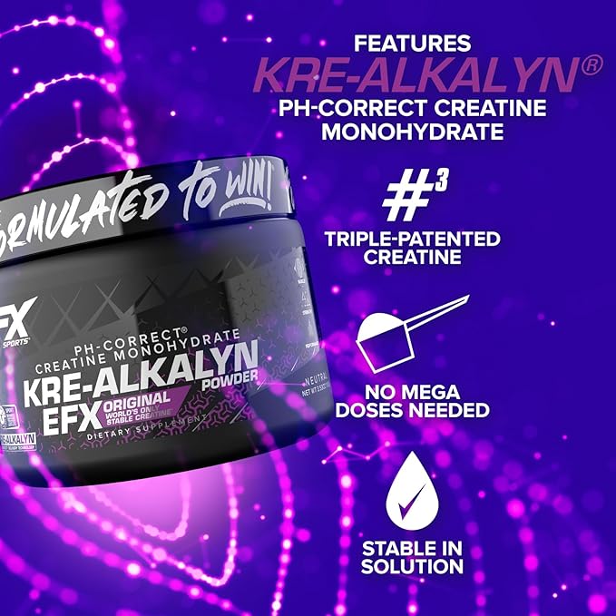 EFX Sports Kre-Alkalyn EFX Powder | pH Correct Creatine Monohydrate Powder Supplement | Strength, Muscle Growth & Performance | 66 Servings (Unflavored)