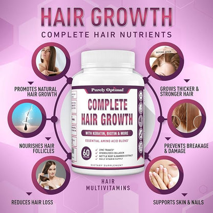 Premium Hair Growth for Women & Men - Hair Growth Vitamins w/ Biotin & Keratin - Prevents Hair Loss & Thinning, Supports Thicker Healthier Hair Growth - Supplement for All Hair Types, 60 Capsules