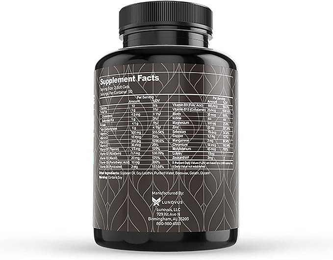 Lunovus Macular Support Plus Multivitamin Based on AREDS 2 Study - Eye Vitamins for Macular Support - Mineral Supplement with Lutein and Zeaxanthin - 180 Soft Gels