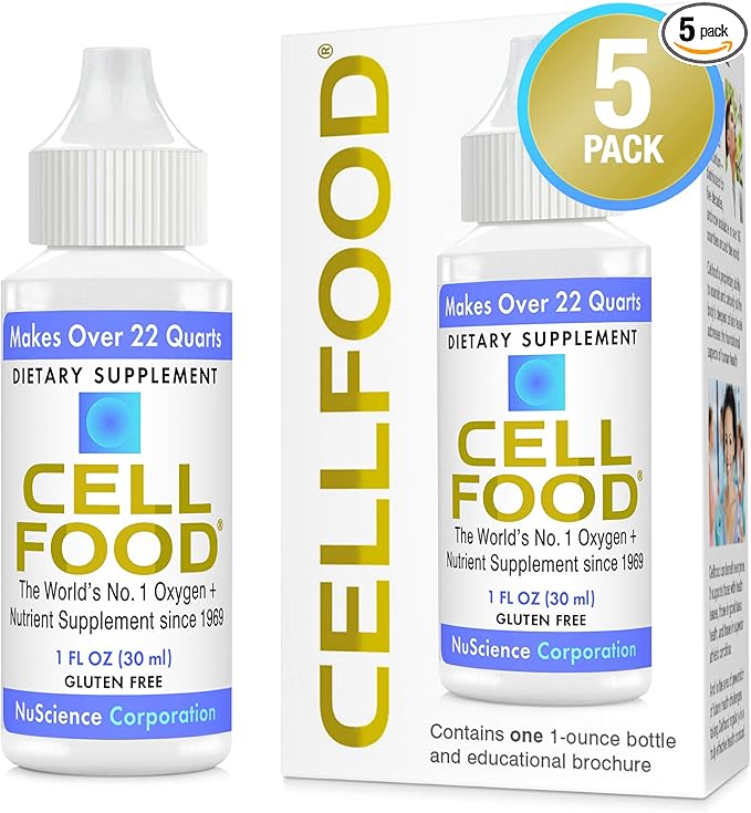 Cellfood Liquid Concentrate - 1 fl oz, 5 Pack - Oxygen + Nutrient Supplement - Supports Immune System, Energy, Endurance, Hydration & Overall Health - Gluten Free, Non-GMO, Kosher - Makes 22+ Quarts