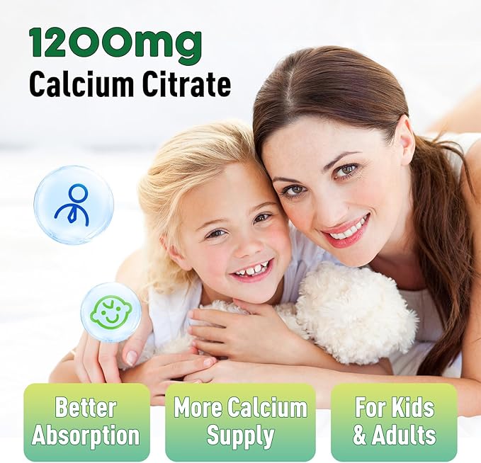 Calcium Citrate Gummies 1200 mg for Kids & Adults, Sugar Free, with Vitamin D3, K2, Magnesium, Zinc, Bone Support for Women & Elders, Natural Pineapple Flavor, 120 Gummies